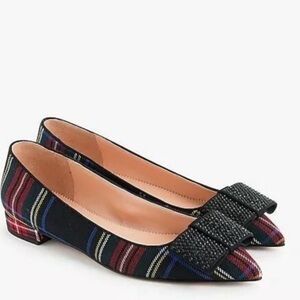J. Crew Tartan Rhinestone Bow Pointy Toe Flats